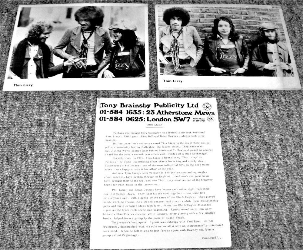 THIN LIZZY RARE UK REC COM PROMO PRESS RELEASE 'WHISKEY IN THE JAR' SINGLE 