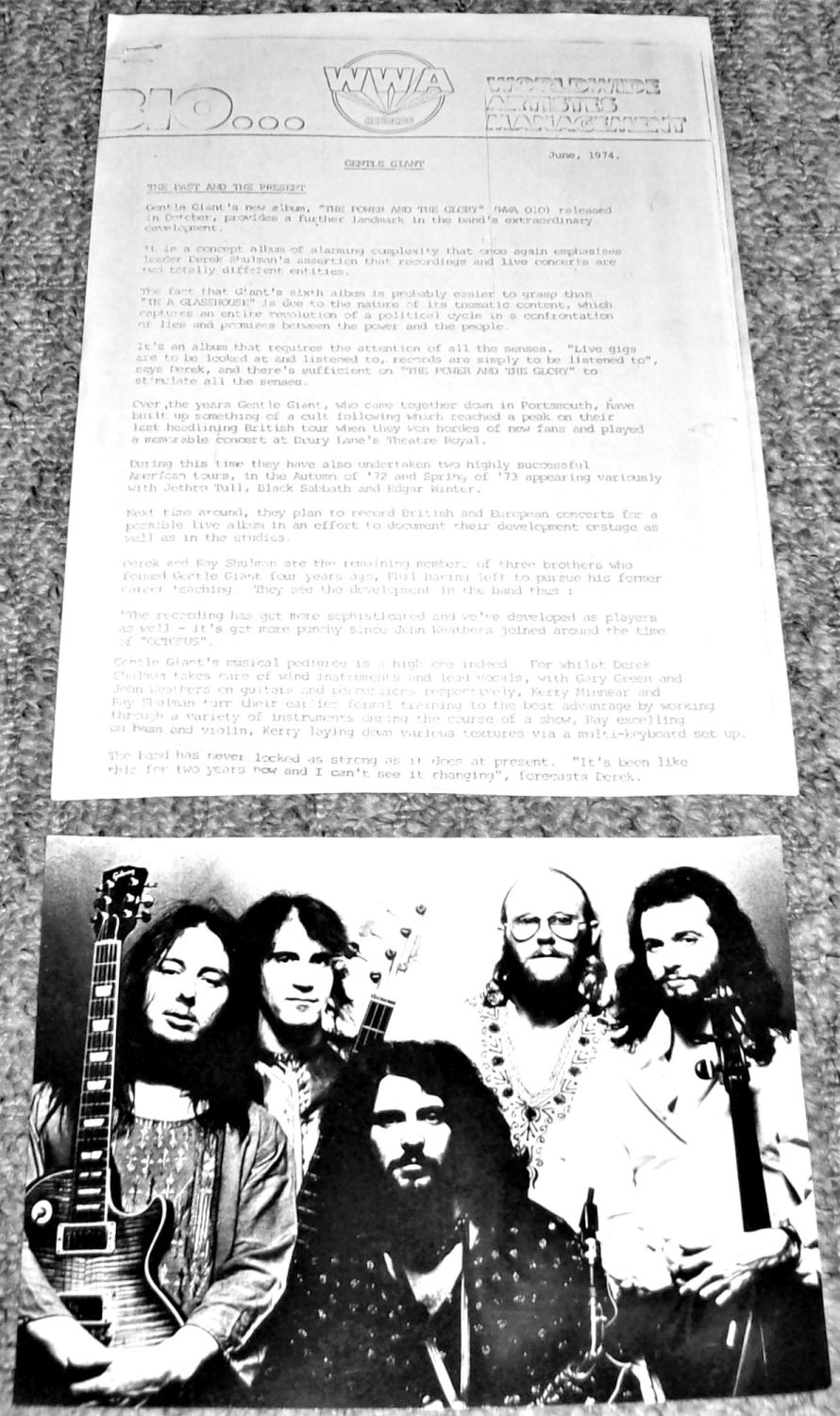 GENTLE GIANT SUPERB RARE UK PROMO PRESS KIT 'THE POWER AND THE GLORY' ALBUM