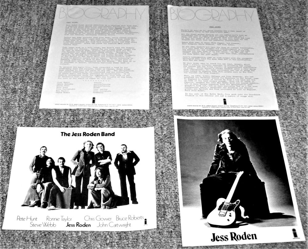 JESS RODEN U.K. RECORD COMPANY PROMO PRESS RELEASE SELF TITLED DEBUT ALBUM 