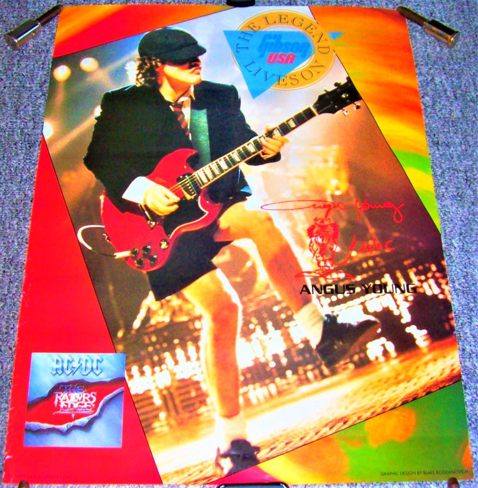 AC/DC ANGUS YOUNG U.S. PROMO POSTER 'THE LEGEND LIVES ON' GIBSON GUITARS 19