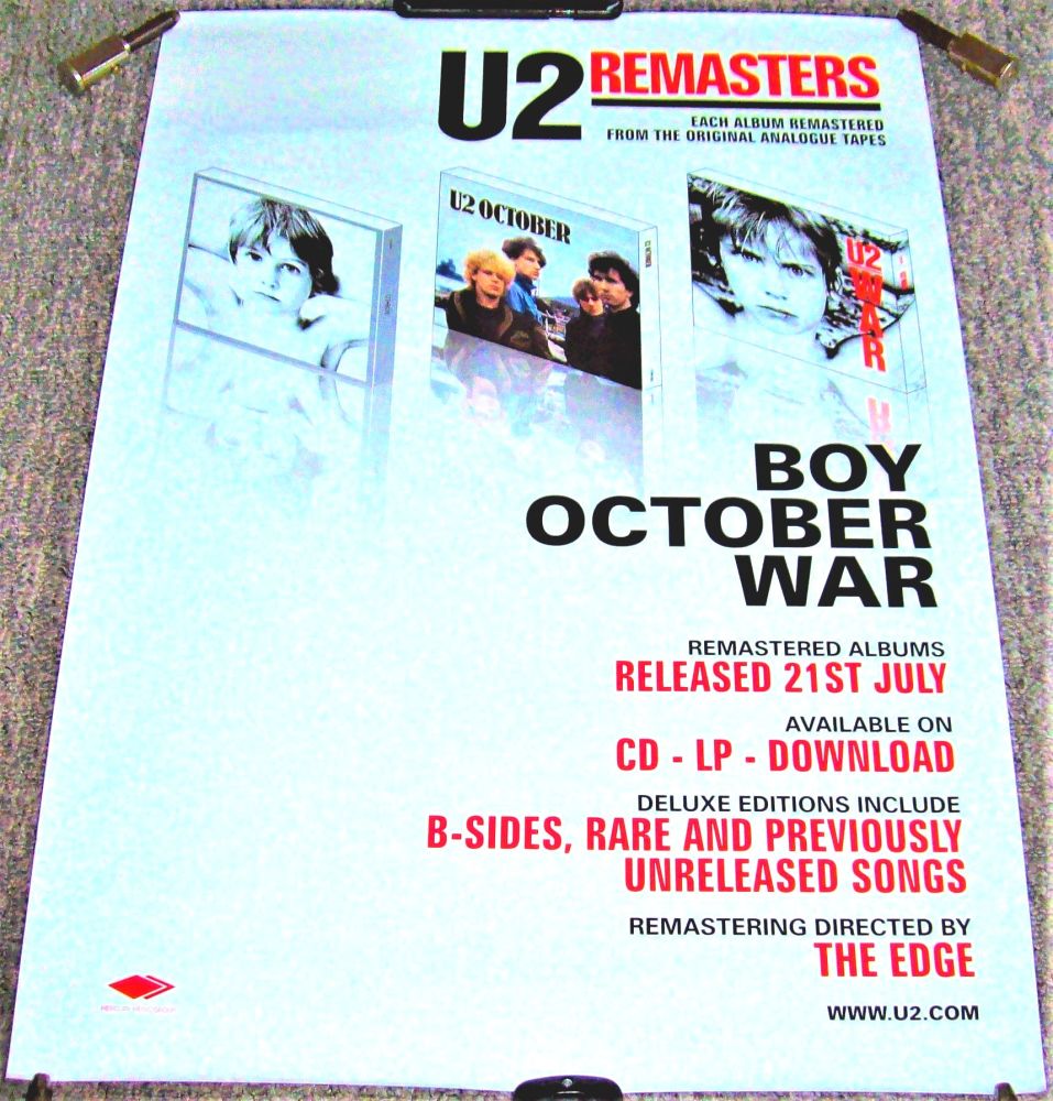 U2 REALLY SUPERB U.K. RECORD COMPANY PROMO POSTER REMASTERED FIRST 3 ALBUMS