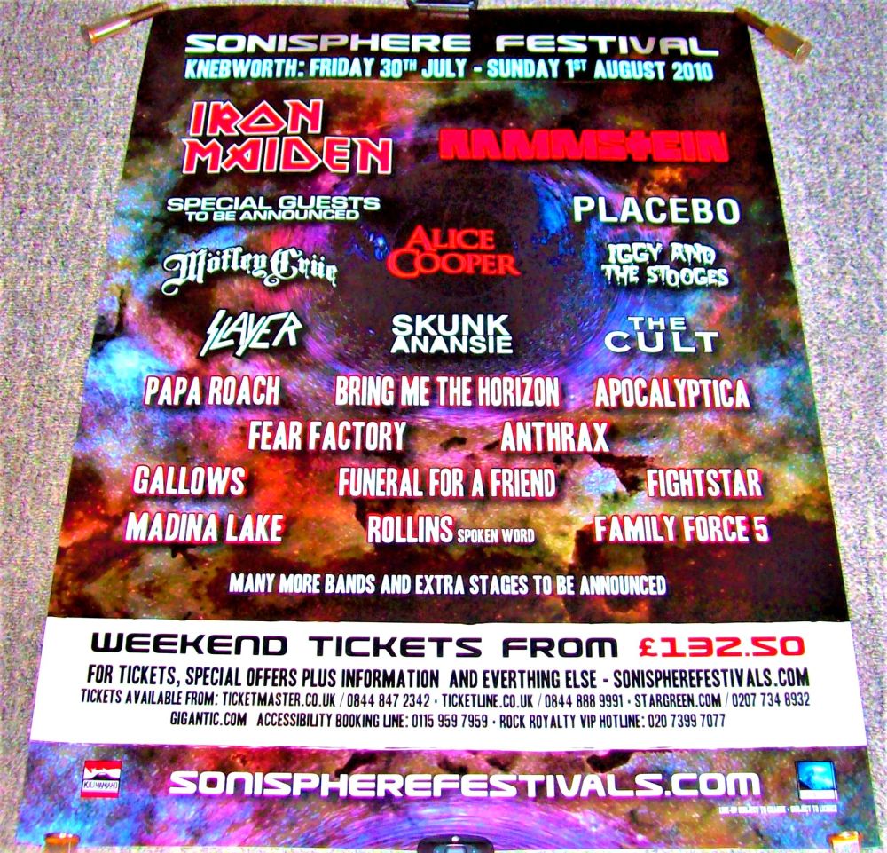 IRON MAIDEN ALICE COOPER IGGY POP SLAYER U.K. 'SONISPHERE' FESTIVAL POSTER 