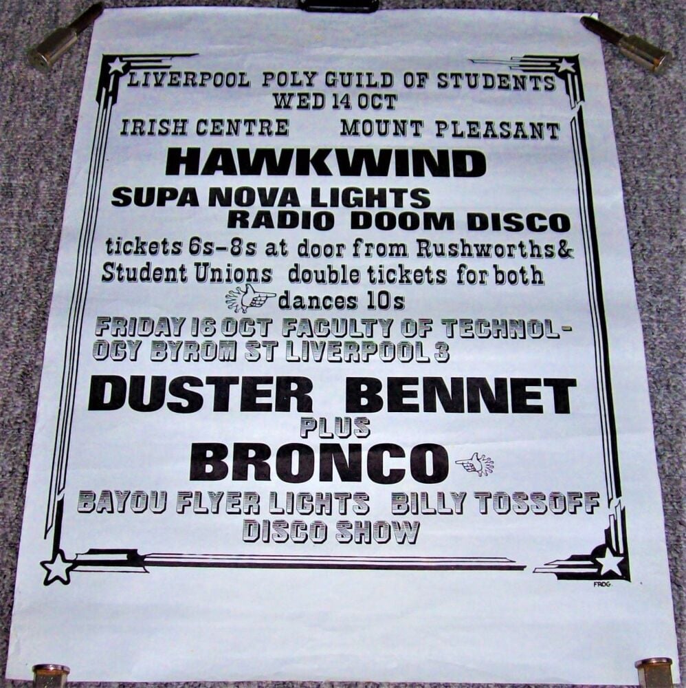 HAWKWIND SUPERB RARE UK CONCERT POSTER WED 14th OCT 1970 IRISH CENTRE LIVER