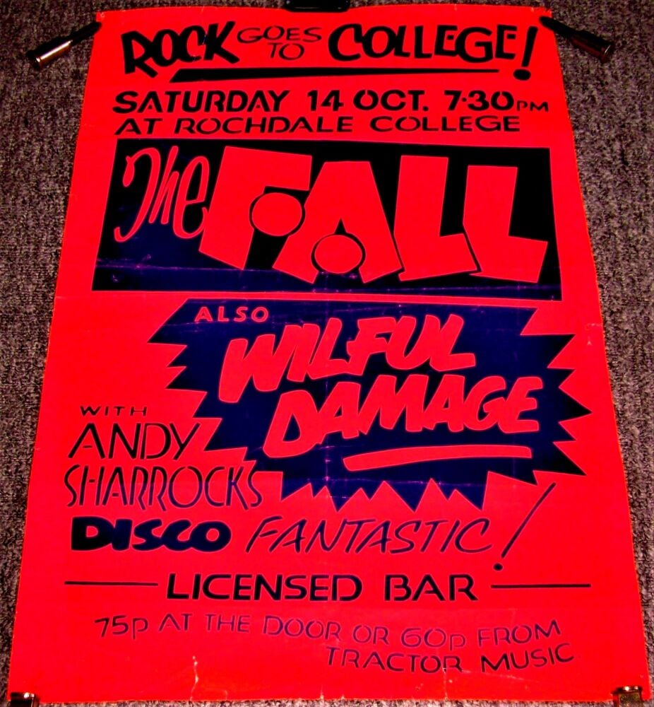 THE FALL VERY RARE UK CONCERT POSTER SATURDAY 14th OCTOBER 1978 ROCHDALE CO