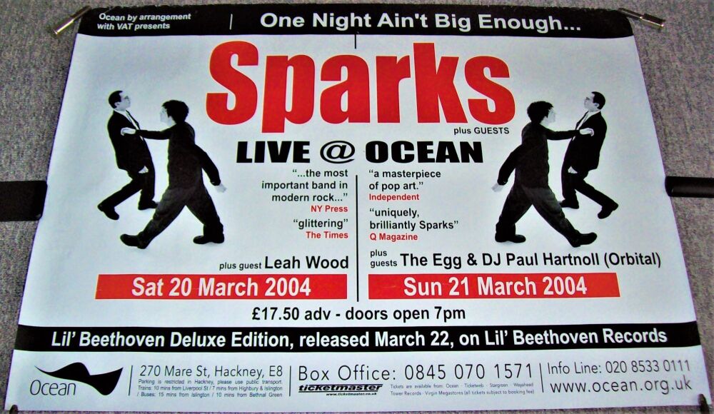 SPARKS ABSOLUTELY FABULOUS CONCERTS POSTER FOR MARCH 2004 OCEAN THEATRE HAC