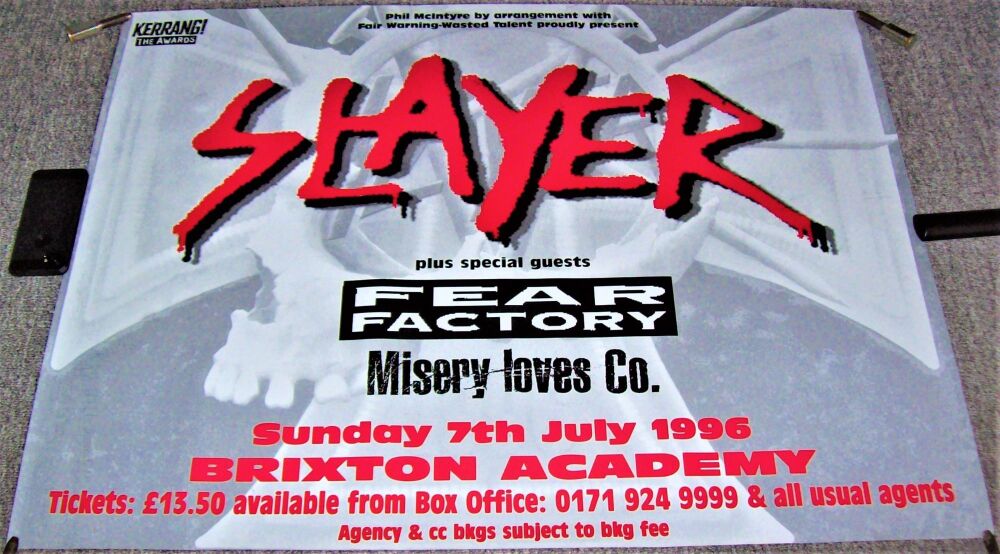 SLAYER REALLY STUNNING RARE CONCERT POSTER SUNDAY 7th JULY 1996 BRIXTON ACA