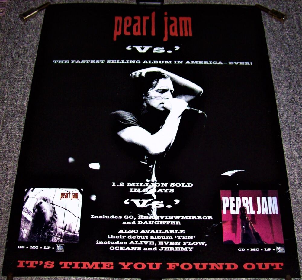 PEARL JAM REALLY STUNNING U.K. RECORD COMPANY PROMO POSTER FOR 'Vs' ALBUM 1