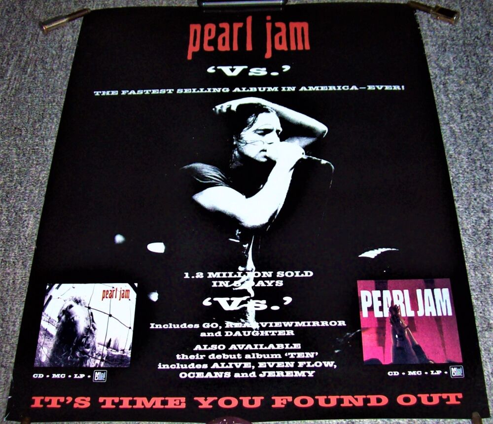 PEARL JAM REALLY SUPERB & RARE U.K. RECORD COMPANY PROMO POSTER 'Vs' ALBUM 