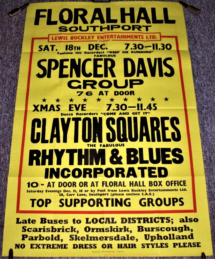 SPENCER DAVIS GROUP CONCERT POSTER SAT 18th DEC 1965 FLORAL HALL SOUTHPORT 