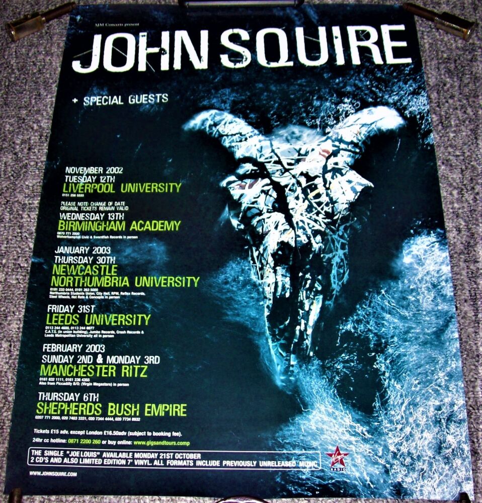 THE STONE ROSES JOHN SQUIRE REALLY GORGEOUS U.K. CONCERTS POSTER FOR 2002 &