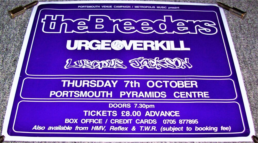 THE BREEDERS LUSCIOUS JACKSON URGE OVERKILL CONCERT POSTER THUR 7th OCT 199