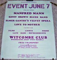 MANFRED MANN SAVOY BROWN ELMER GANTRY CONCERT POSTER FRIDAY 7th JUNE 1968 U.K.