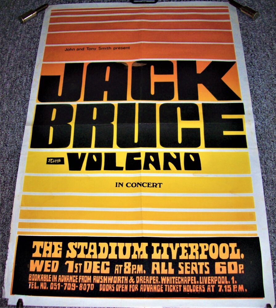 CREAM JACK BRUCE RARE CONCERT POSTER WED 1st DEC 1971 THE STADIUM LIVERPOOL