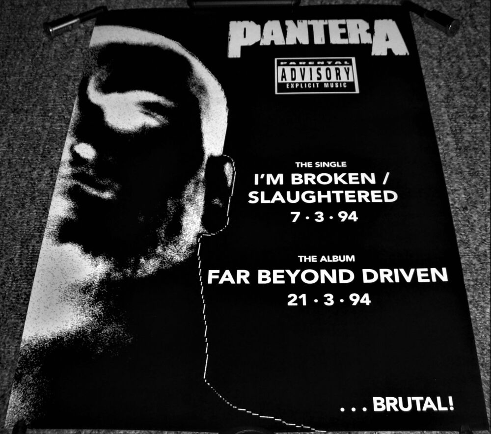 PANTERA STUNNING RARE U.K. RECORD COMPANY PROMO POSTER FOR SINGLE AND ALBUM