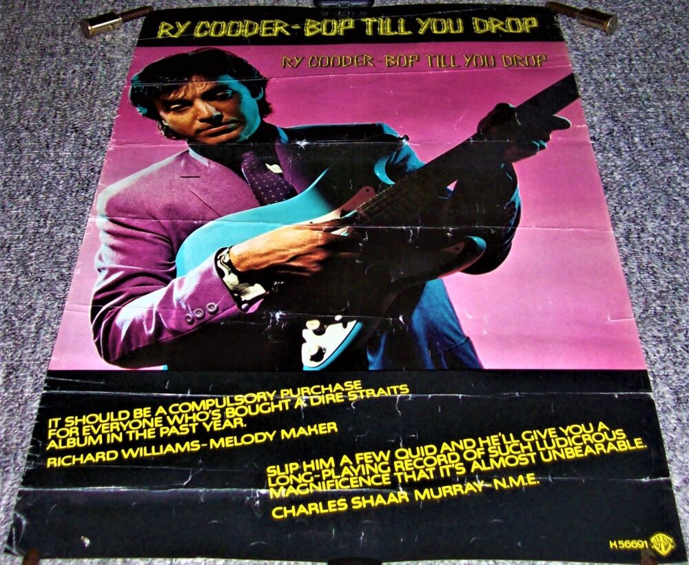 RY COODER SUPERB U.K. RECORD COMPANY PROMO POSTER 'BOP TILL YOU DROP' ALBUM