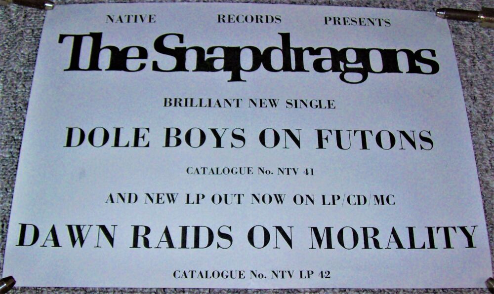 THE SNAPDRAGONS RARE U.K. REC COM PROMO POSTER 'DOLE BOYS ON FUTONS' SINGLE