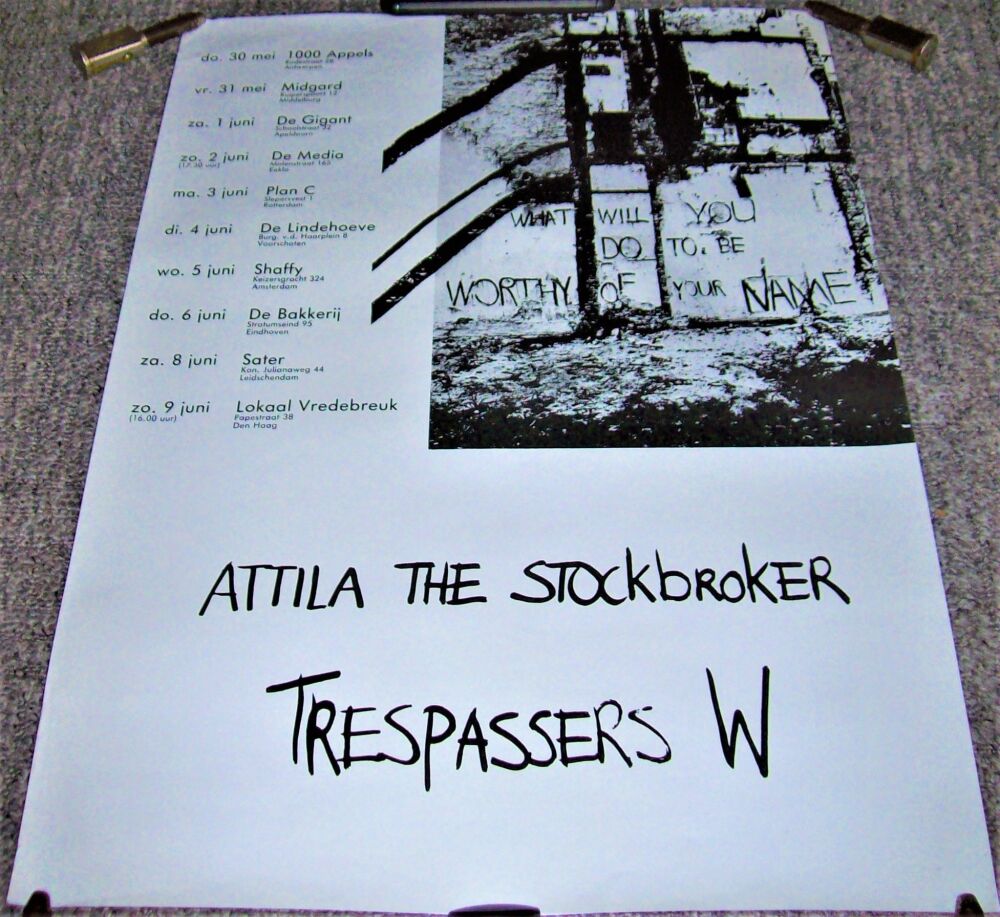 ATTILA THE STOCKBROKER STUNNING AND RARE TRESPASSERS W EUROPEAN TOUR POSTER