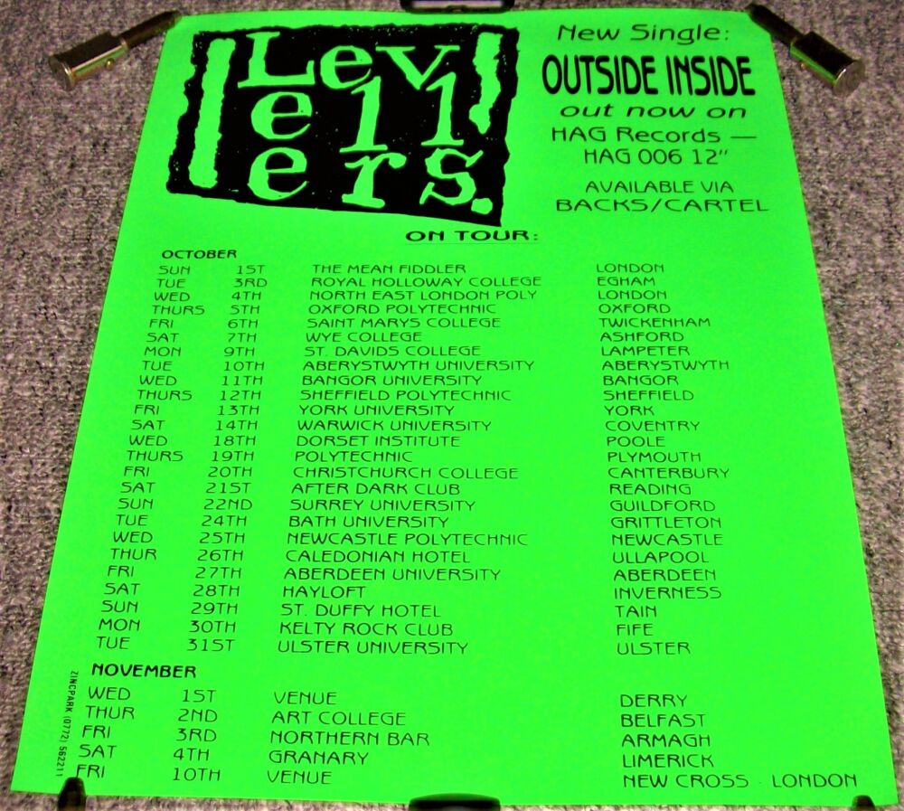 THE LEVELLERS ABSOLUTELY STUNNING RARE U.K. AND IRELAND CONCERT TOUR POSTER