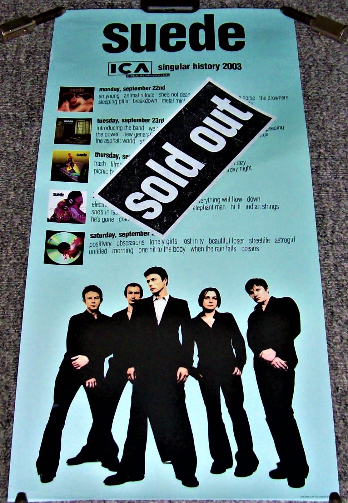 SUEDE STUNNING RARE  'SOLD OUT' CONCERTS POSTER FOR ICA EXHIBITION CENTRE 2