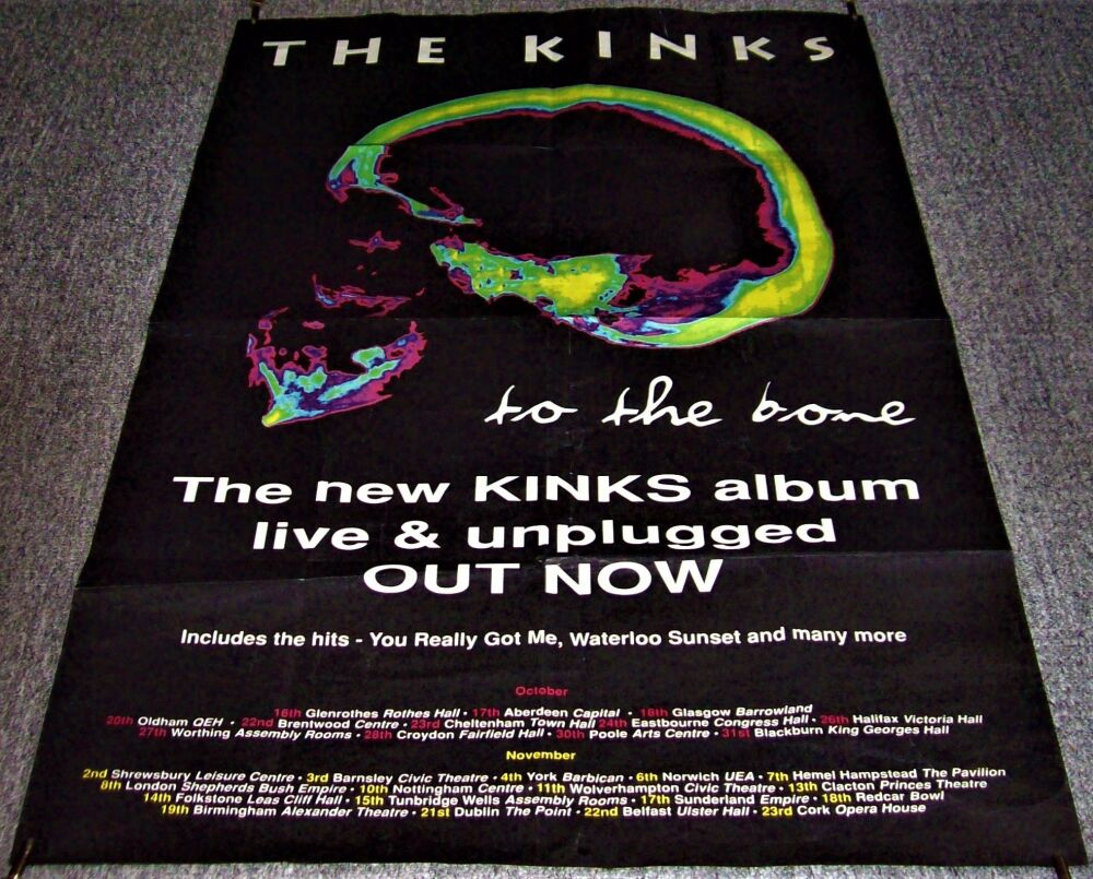 THE KINKS U.K. RECORD COMPANY PROMO & TOUR POSTER 'TO THE BONE' LIVE ALBUM 