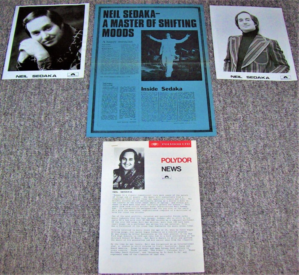NEIL SEDAKA ABSOLUTELY STUNNING U.K. RECORD COMPANY PROMO PRESS RELEASE 197