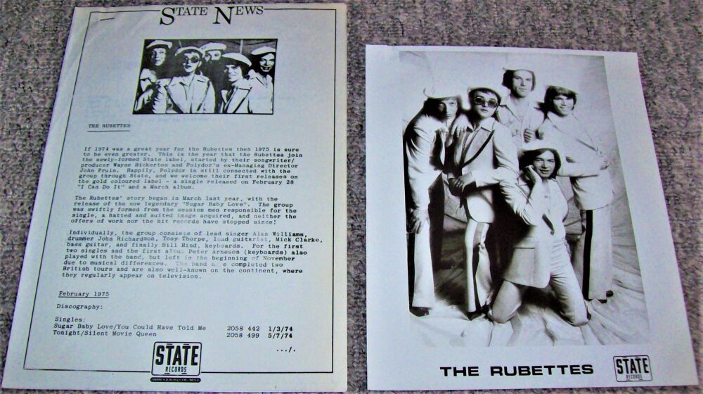 THE RUBETTES REALLY STUNNING & RARE U.K. RECORD COMPANY PROMO PRESS RELEASE