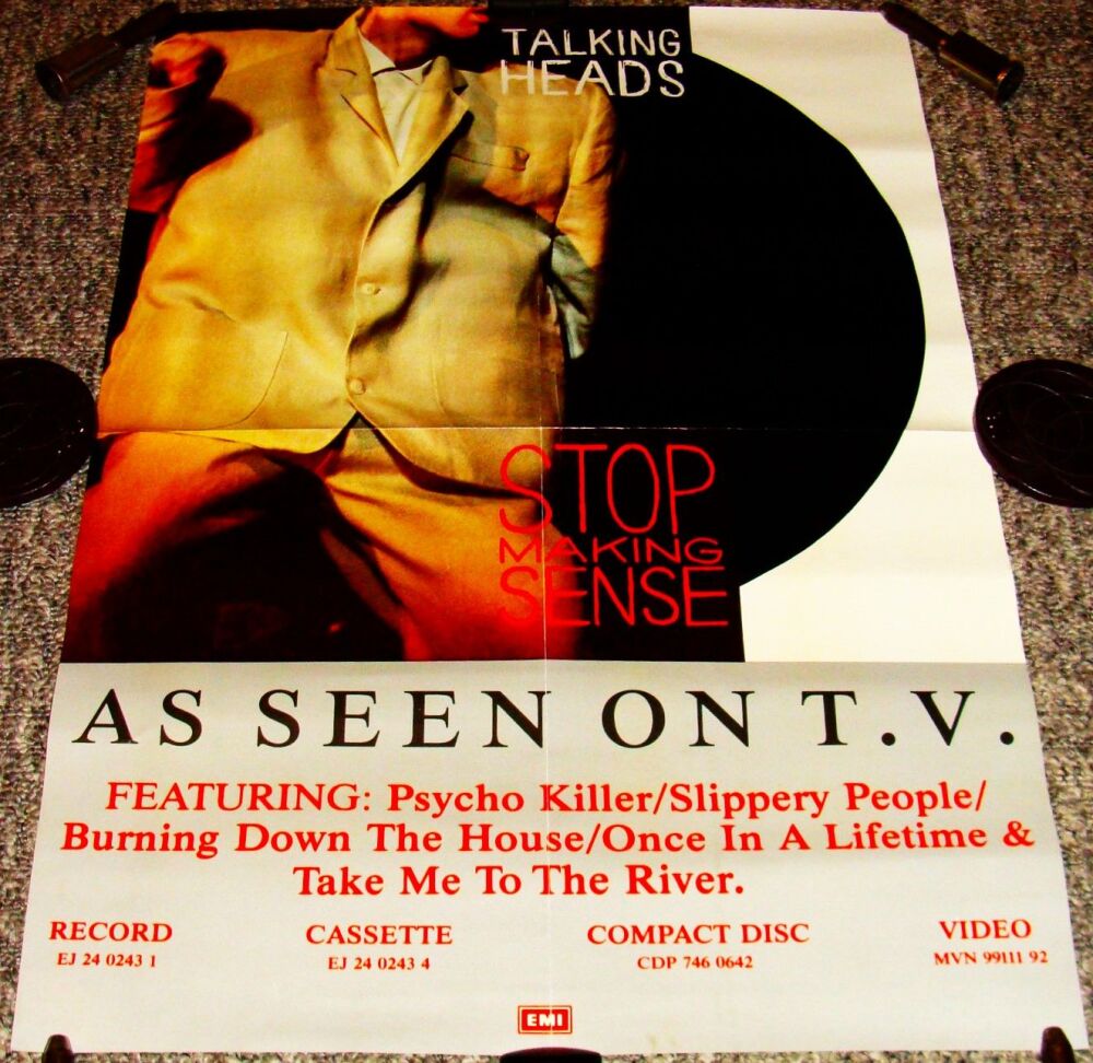 TALKING HEADS RARE U.K. REC COM PROMO POSTER 'STOP MAKING SENSE' LIVE ALBUM