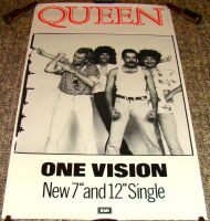 QUEEN U.K. STUNNING RARE UK RECORD COMPANY PROMO POSTER 'ONE VISION' SINGLE 1986