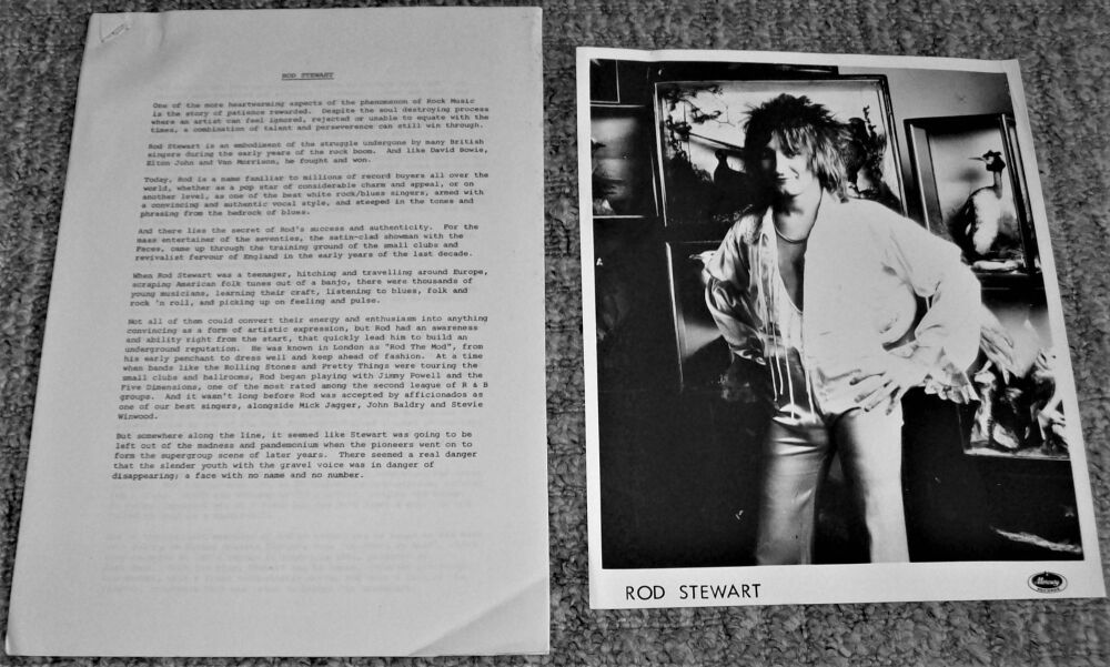 ROD STEWART FABULOUS U.K. RECORD COMPANY PROMO PRESS RELEASE 'SMILER' ALBUM