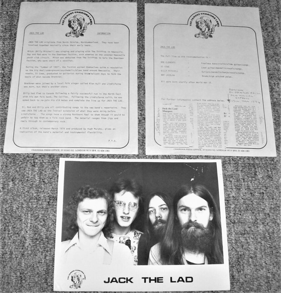 LINDISFARNE JACK THE LAD U.K. PROMO PRESS RELEASE 'IT'S JACK THE LAD' ALBUM