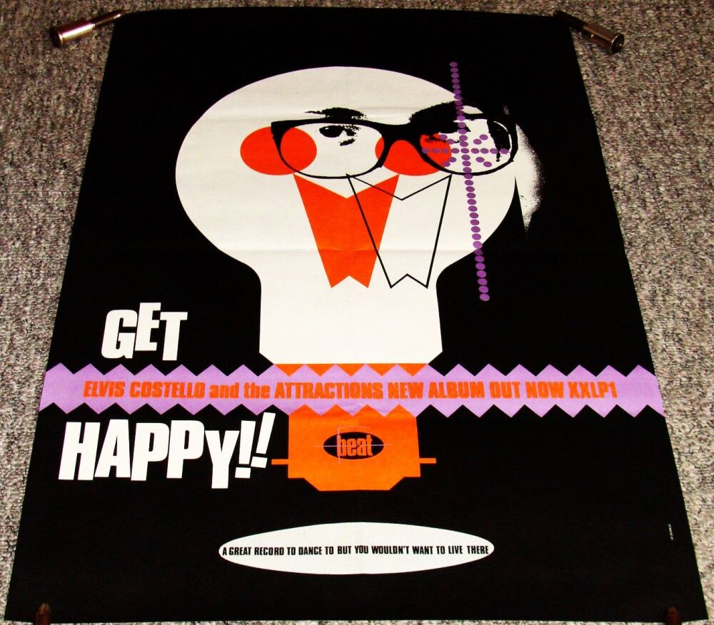 ELVIS COSTELLO BARNEY BUBBLES U.K. RECORD COMPANY PROMO POSTER 'GET HAPPY' 
