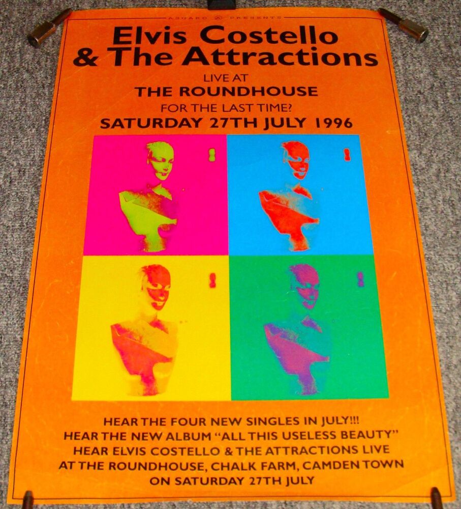 ELVIS COSTELLO RARE CONCERT POSTER SATURDAY 27th JULY 1996 THE ROUNDHOUSE U