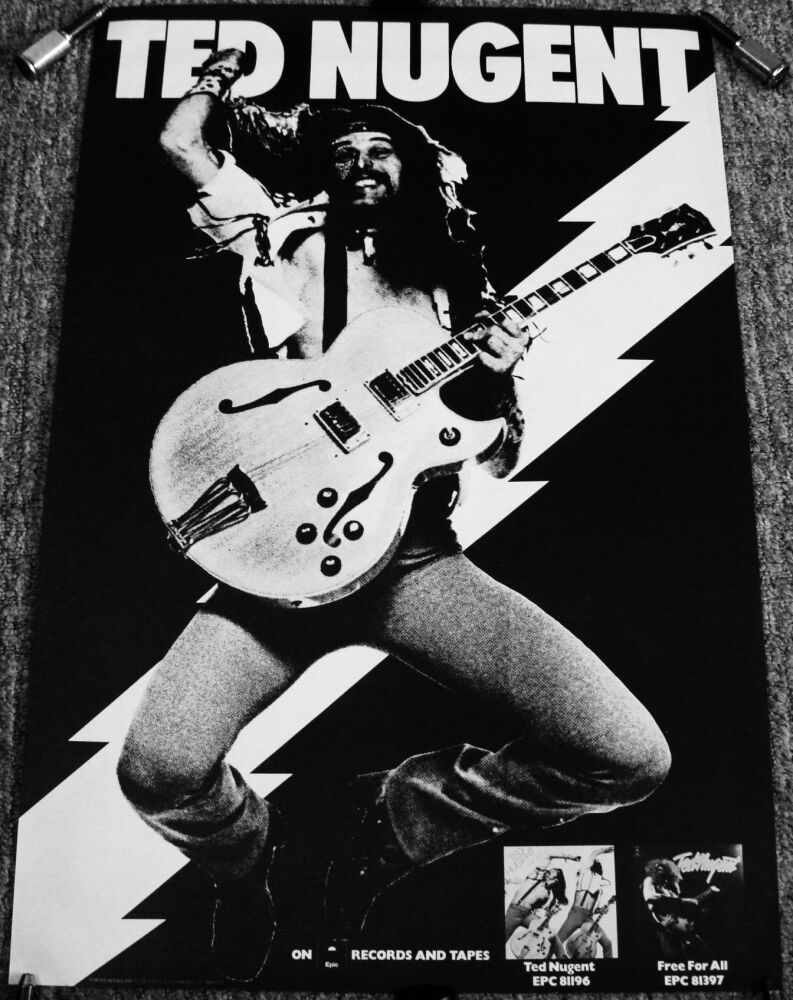TED NUGENT STUNNING RARE U.K. RECORD COMPANY PROMO POSTER FIRST TWO ALBUMS 