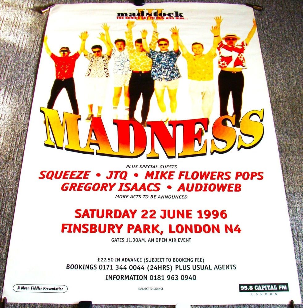 MADNESS FESTIVAL POSTER 'MADSTOCK III' SATURDAY 22nd JUNE 1996 FINSBURY PAR