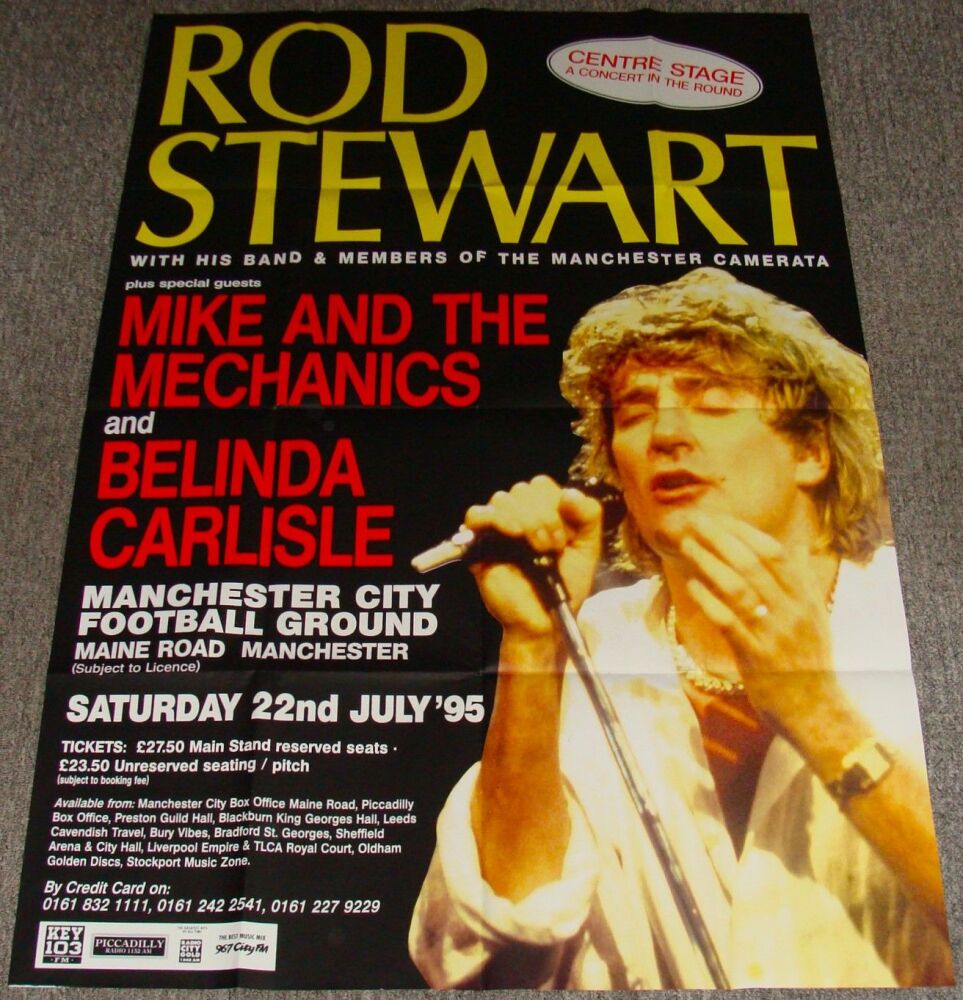 ROD STEWART MIKE & MECHANICS BELINDA CARLISLE RARE U.K. CONCERT POSTER JULY