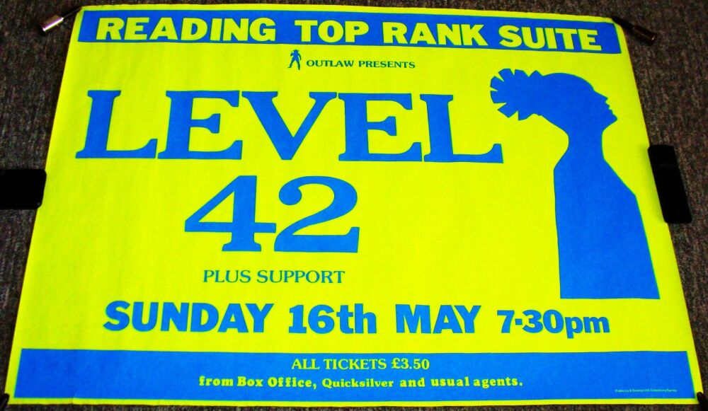 LEVEL 42 STUNNING CONCERT POSTER SUNDAY 16th MAY 1982 READING TOP RANK SUIT