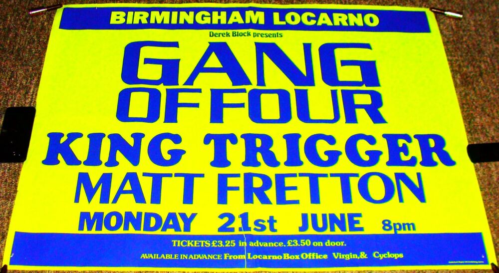 GANG OF 4 STUNNING RARE CONCERT POSTER MONDAY 21st JUNE 1982 BIRMINGHAM LOC