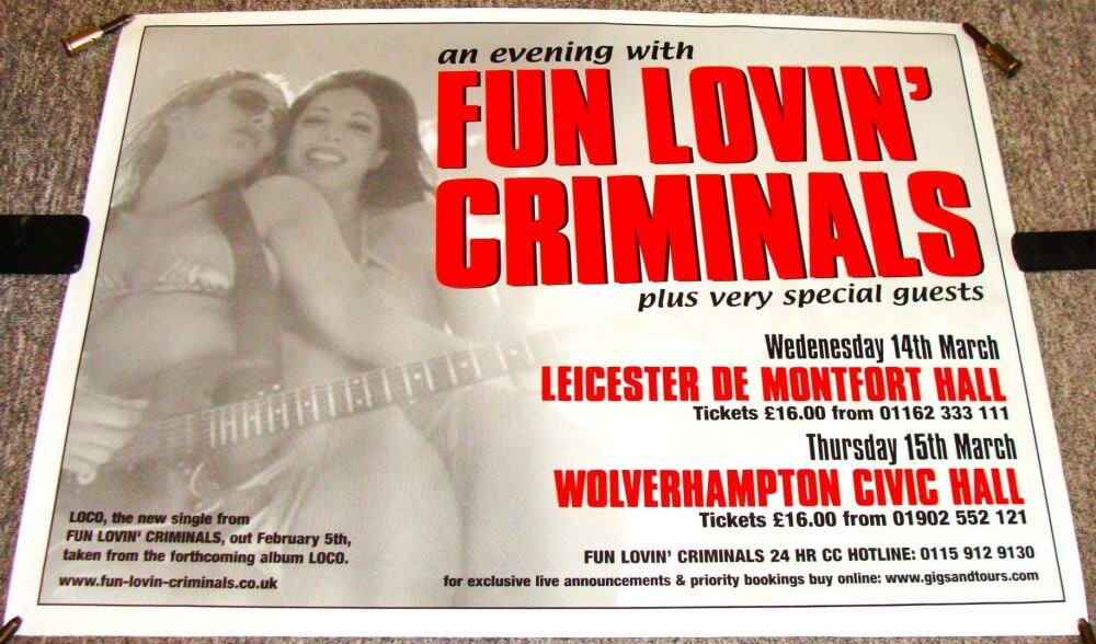 FUN LOVIN' CRIMINALS ABSOLUTELY FABULOUS U.K. CONCERTS POSTER FOR MARCH 200