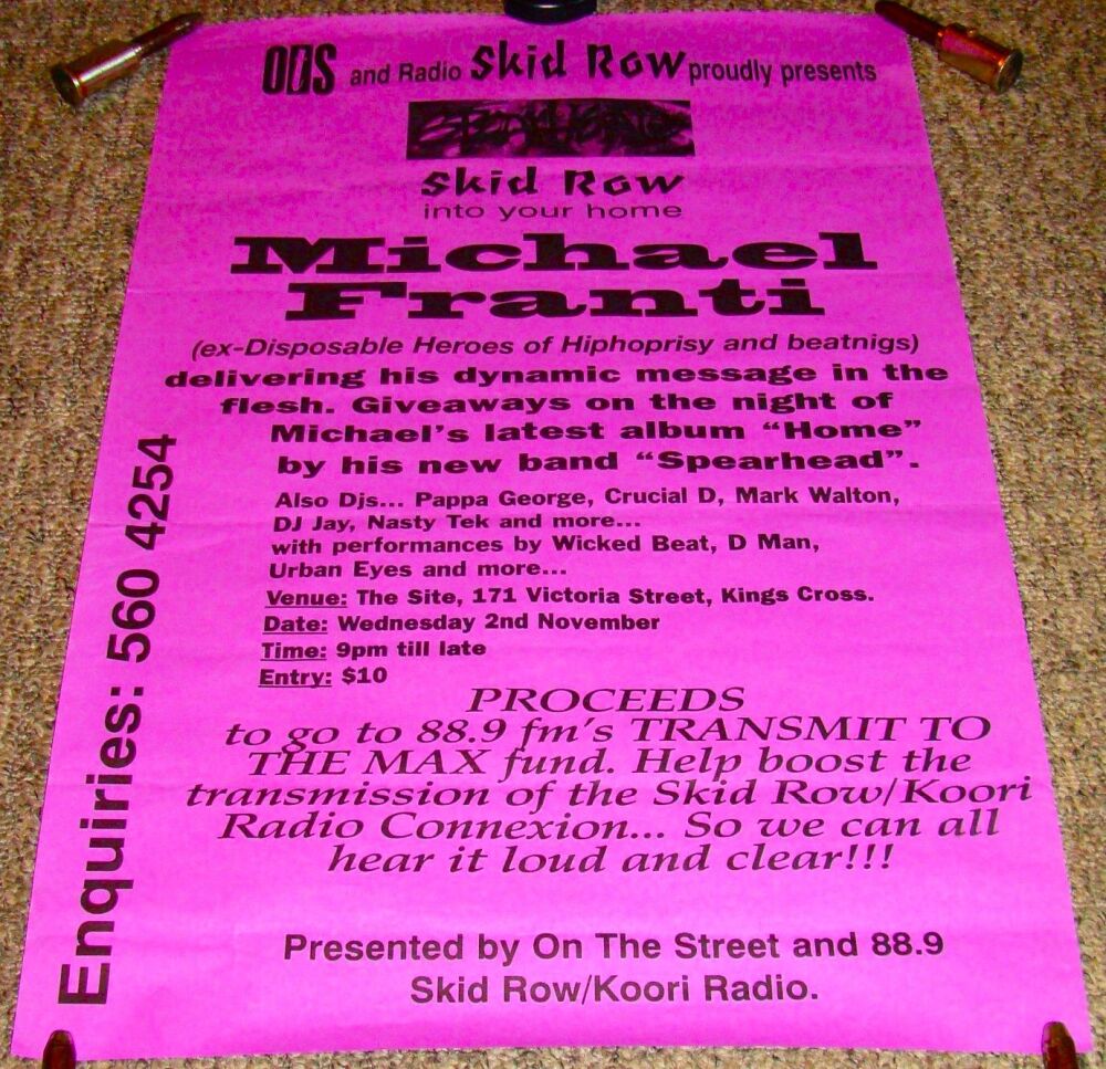 MICHAEL FRANTI & SPEARHEAD RARE BROADCAST EVENT POSTER WITH SKID ROW RADIO 