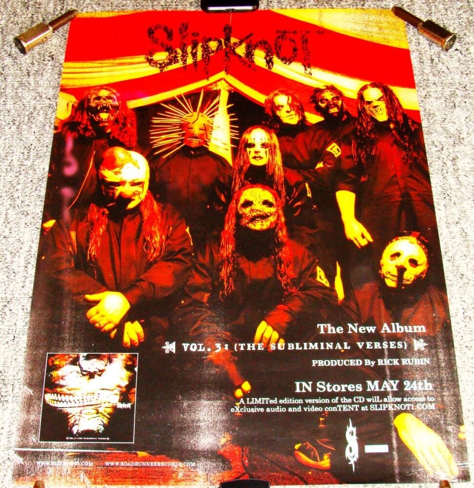 SLIPKNOT STUNNING RARE U.K. RECORD COMPANY PROMO POSTER FOR 'VOL 3.' ALBUM 