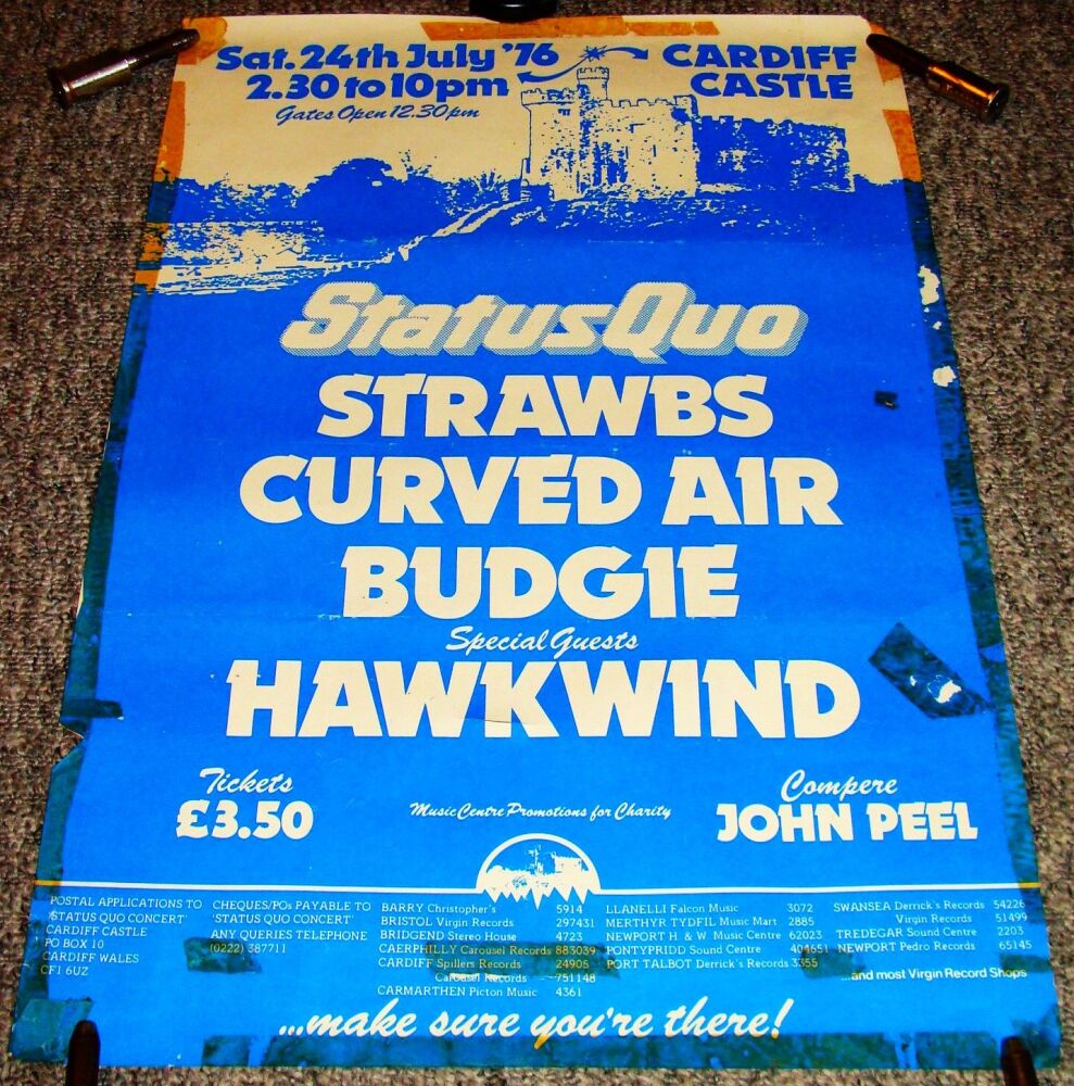 STATUS QUO BUDGIE HAWKWIND FESTIVAL POSTER SAT 24th JULY 1976 CARDIFF CASTL