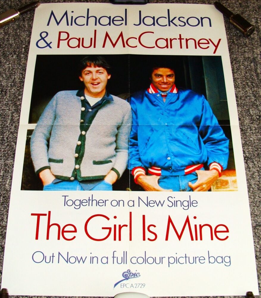 PAUL McCARTNEY MICHAEL JACKSON U.K. PROMO POSTER 'THE GIRL IS MINE' SINGLE 