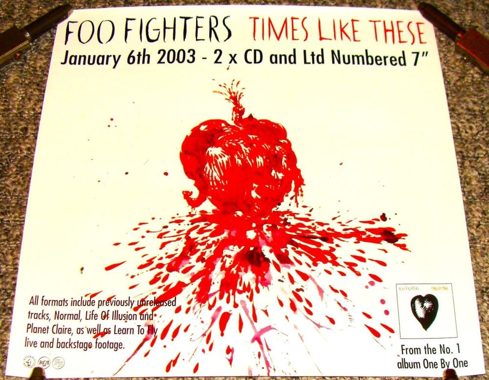 FOO FIGHTERS RARE UK RECORD COMPANY PROMO POSTER 'TIMES LIKE THESE' SINGLE 