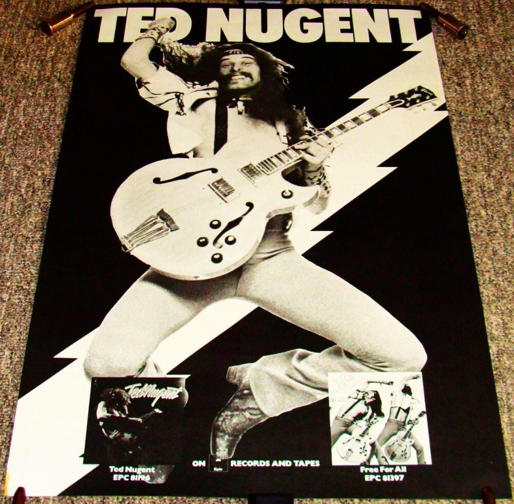 TED NUGENT STUNNING RARE U.K. RECORD COMPANY PROMO POSTER FIRST TWO ALBUMS 