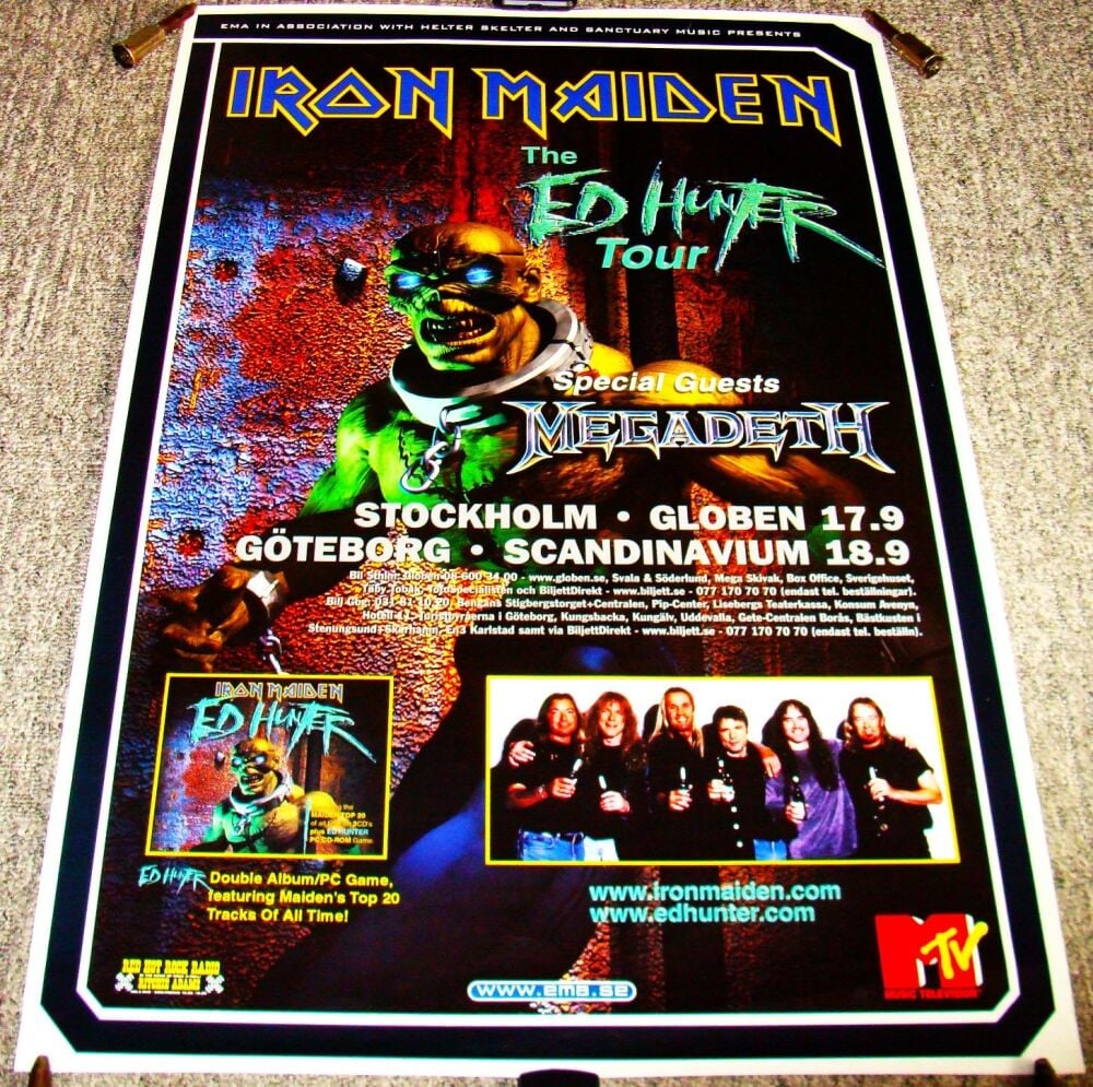 IRON MAIDEN MEGADETH STUNNING RARE CONCERTS POSTER FOR SWEDEN IN SEPTEMBER 