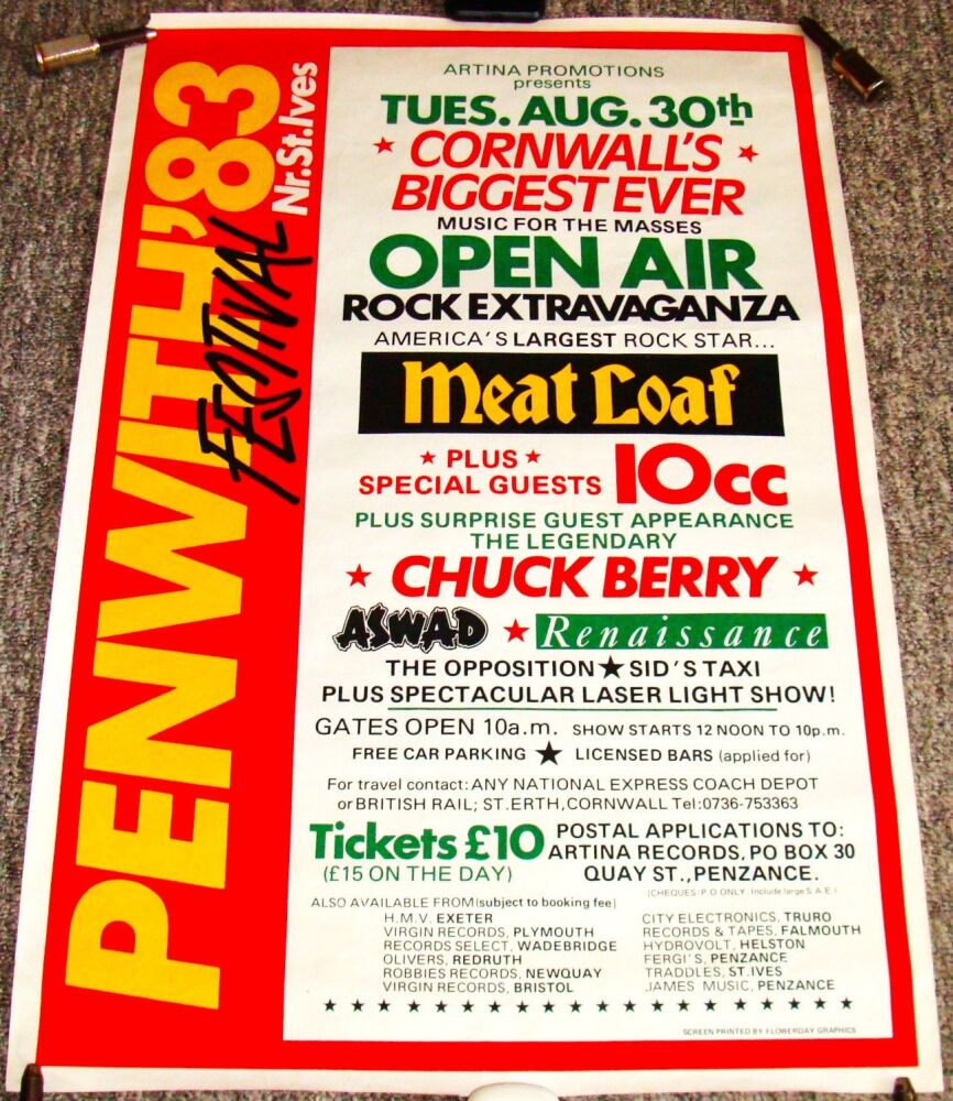 CHUCK BERRY MEATLOAF 10CC ASWAD RENAISSANCE UK FESTIVAL POSTER 30th AUGUST 