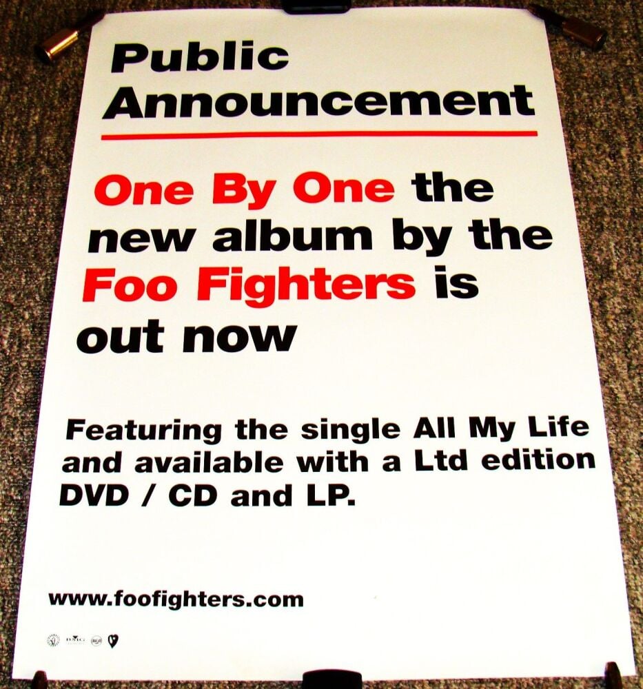 FOO FIGHTERS SUPERB U.K. RECORD COMPANY PROMO POSTER FOR 'ONE BY ONE' ALBUM