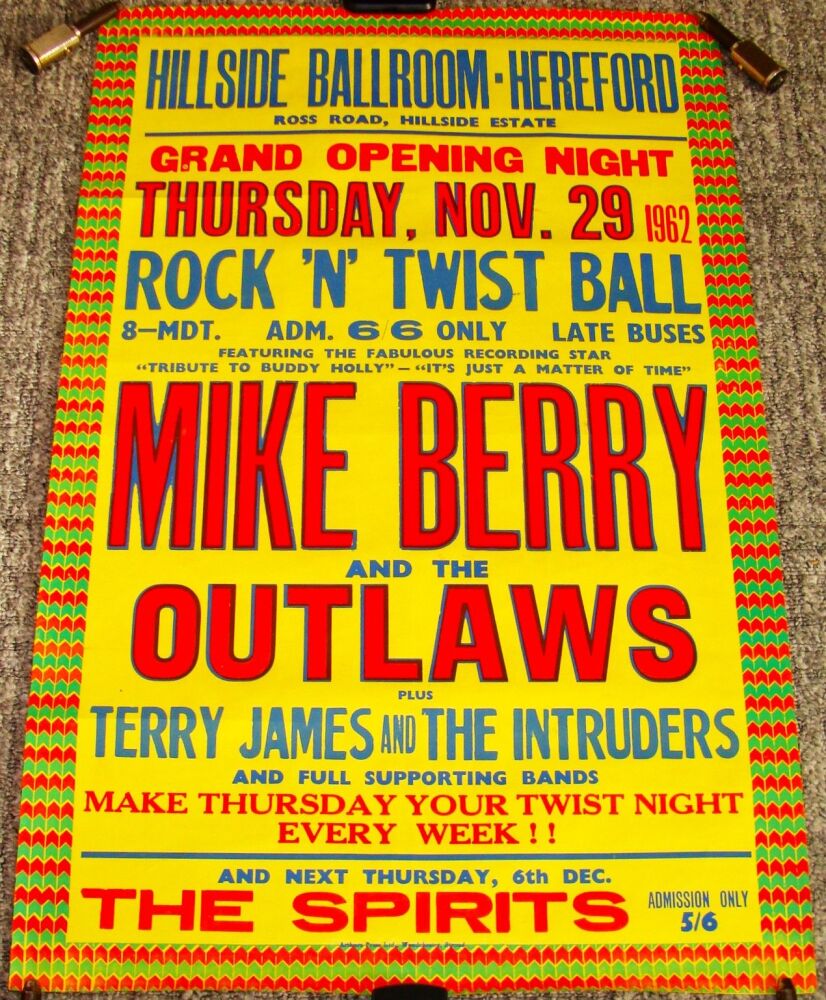 MIKE BERRY STUNNING RARE CONCERT POSTER FOR THURSDAY 29th NOVEMBER 1962 HER