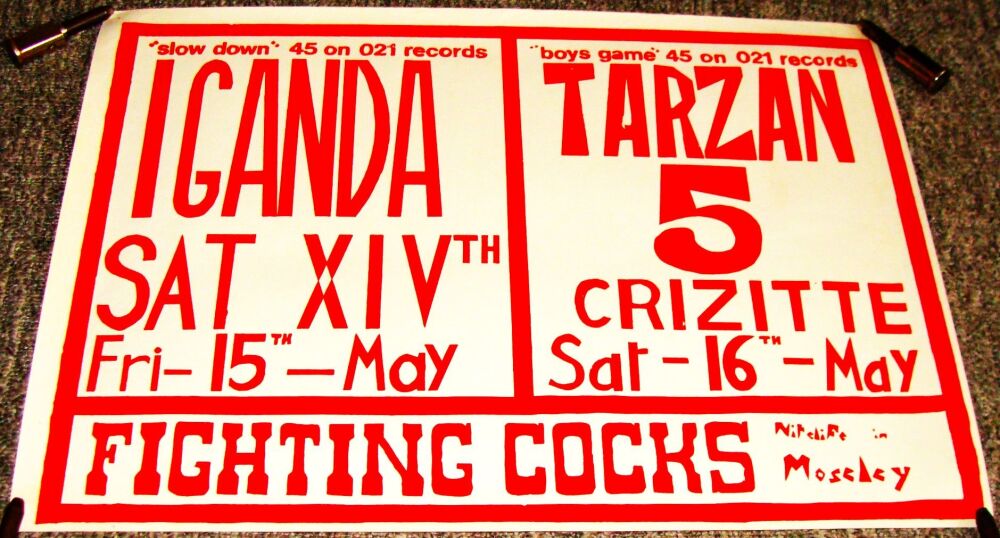 TARZAN 5 IGANDA SAT XIVth SUPERB CONCERTS POSTER MAY 1981 FIGHTING COCKS MO