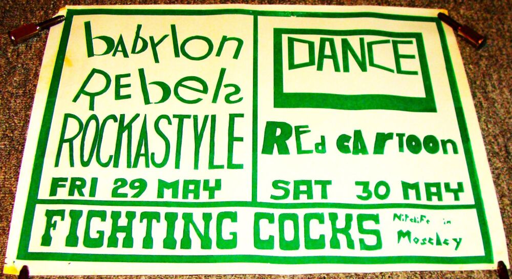 BABYLON REBELS ROCKASTYLE RED CARTOON CONCERTS POSTER MAY 1979 FIGHTING COC